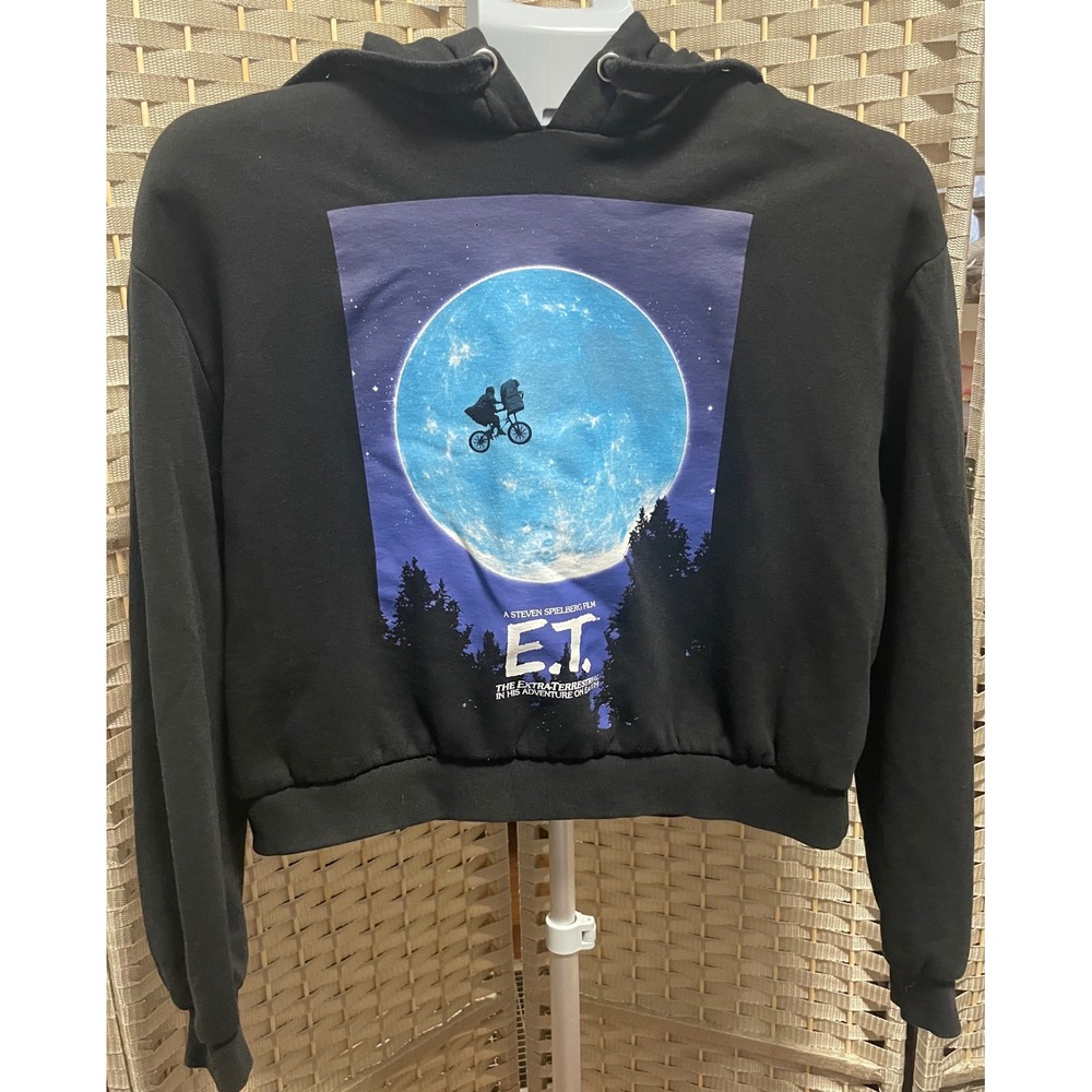 H&M Divided ET The Extra-Terrestrial Movie Graphic Cropped Hoodie Black Medium